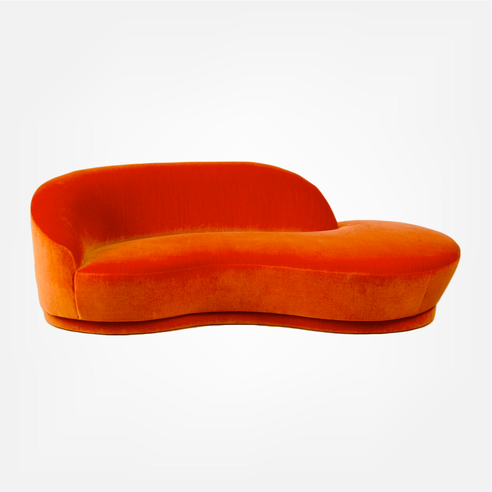 A Vladimir Kagan Weiman Preview Chaise Lounge Sofa, upholstered in a rich orange velvet C 1980.