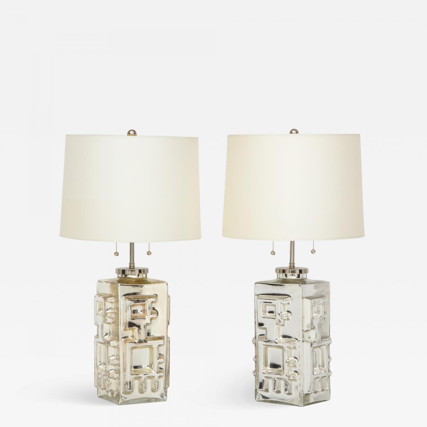 A pair of Mid Century Modern Mercury glass silver lamps