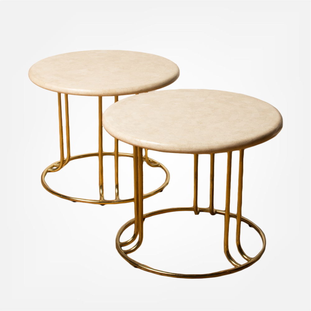 Pair of tessellated stone round side tables by Maitland Smith