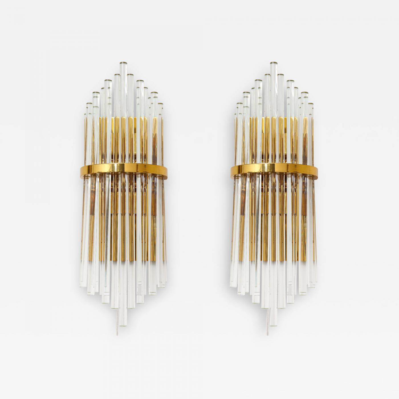 Pair of Palwa Wall Sconces with Thick Crystal Rods