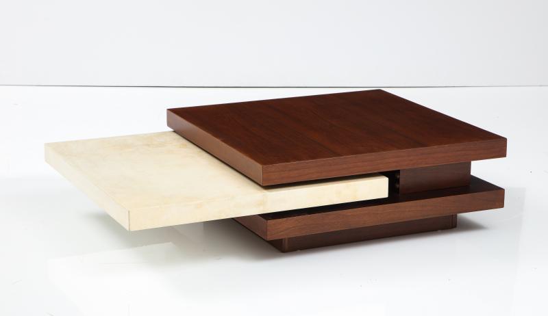 Modern Swivel-Top Coffee Table. Walnut and Parchment