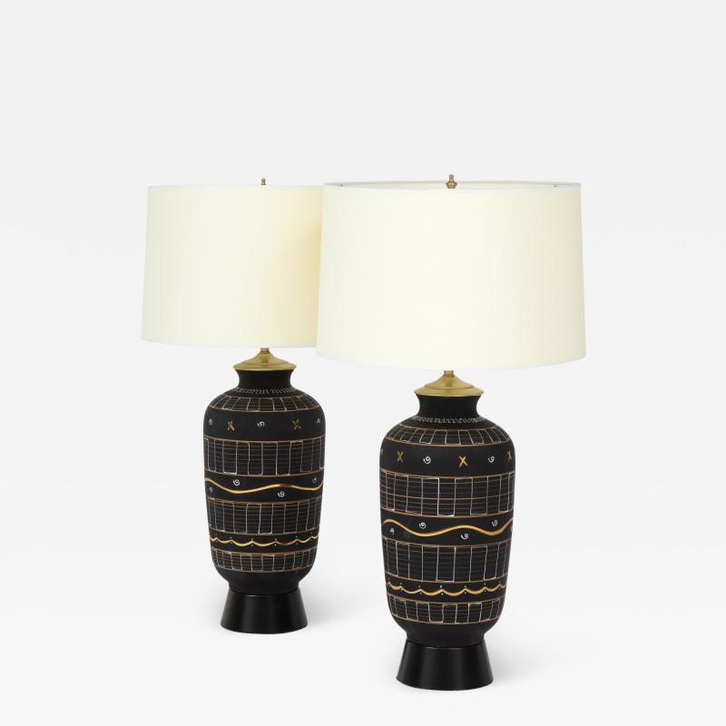 Mid-Century Modern Pair of Black Painted Lamps