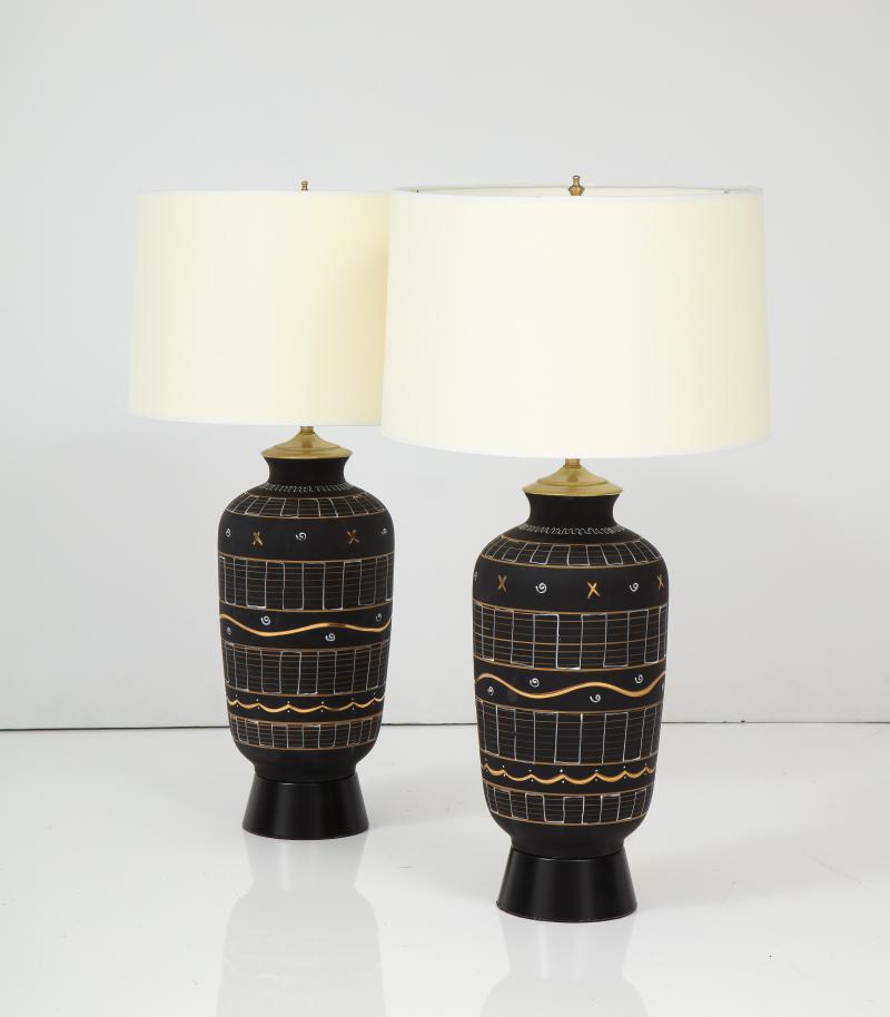 Mid-Century Modern Pair of Black Painted Lamps