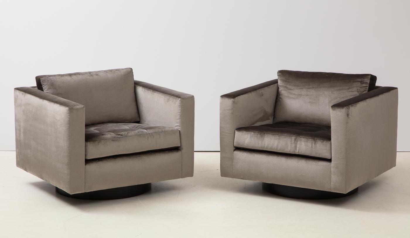 Pair of Swivel Cube Lounge Chairs by Harvey Probber