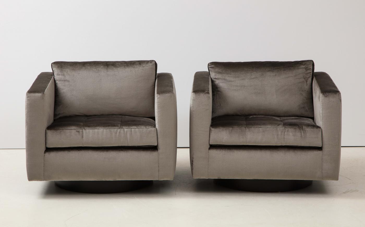 Pair of Swivel Cube Lounge Chairs by Harvey Probber