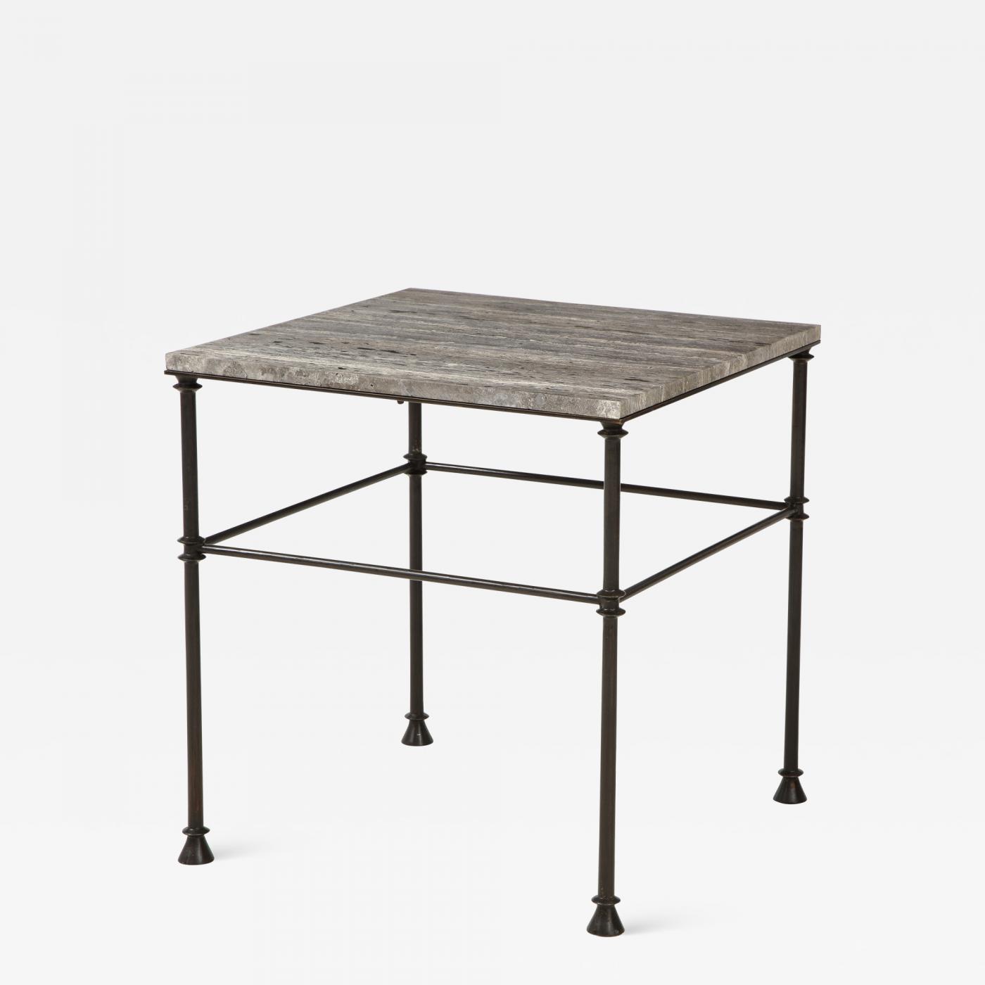 A pair of custom made tables, bronze legs and 