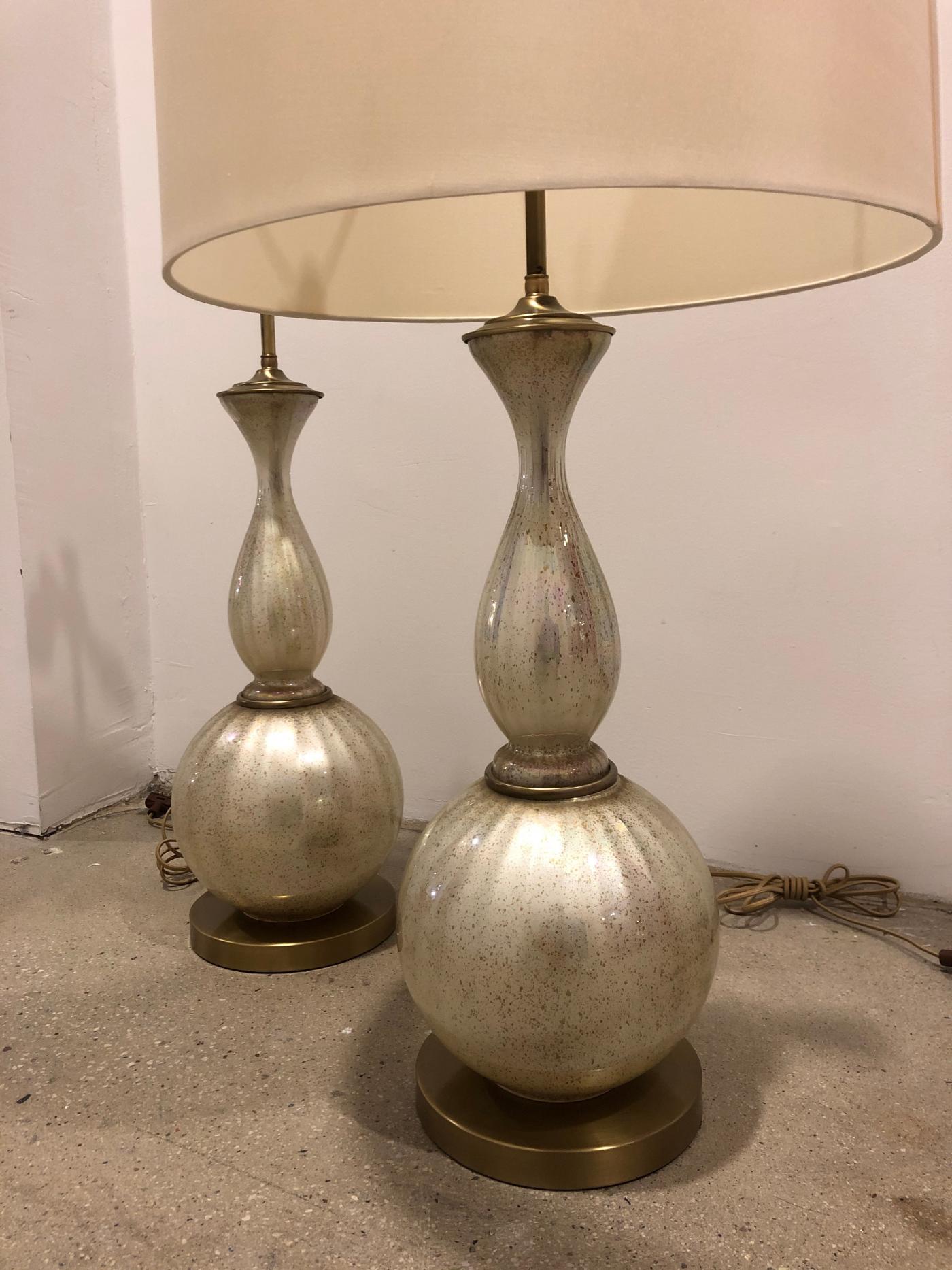 Pair of Mid Century opalescent glass lamps.