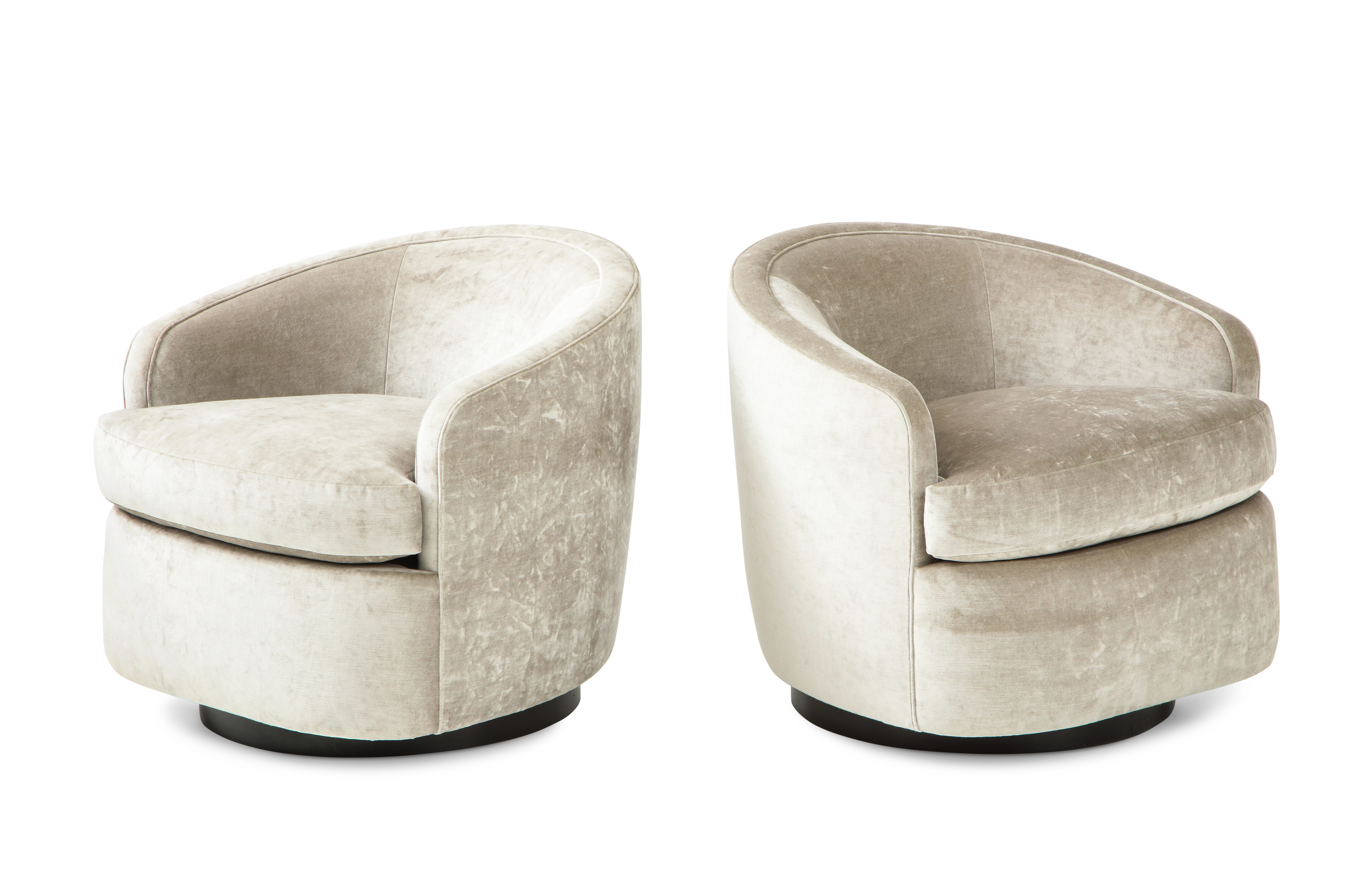 Pair of Milo Baughman style swivel chairs