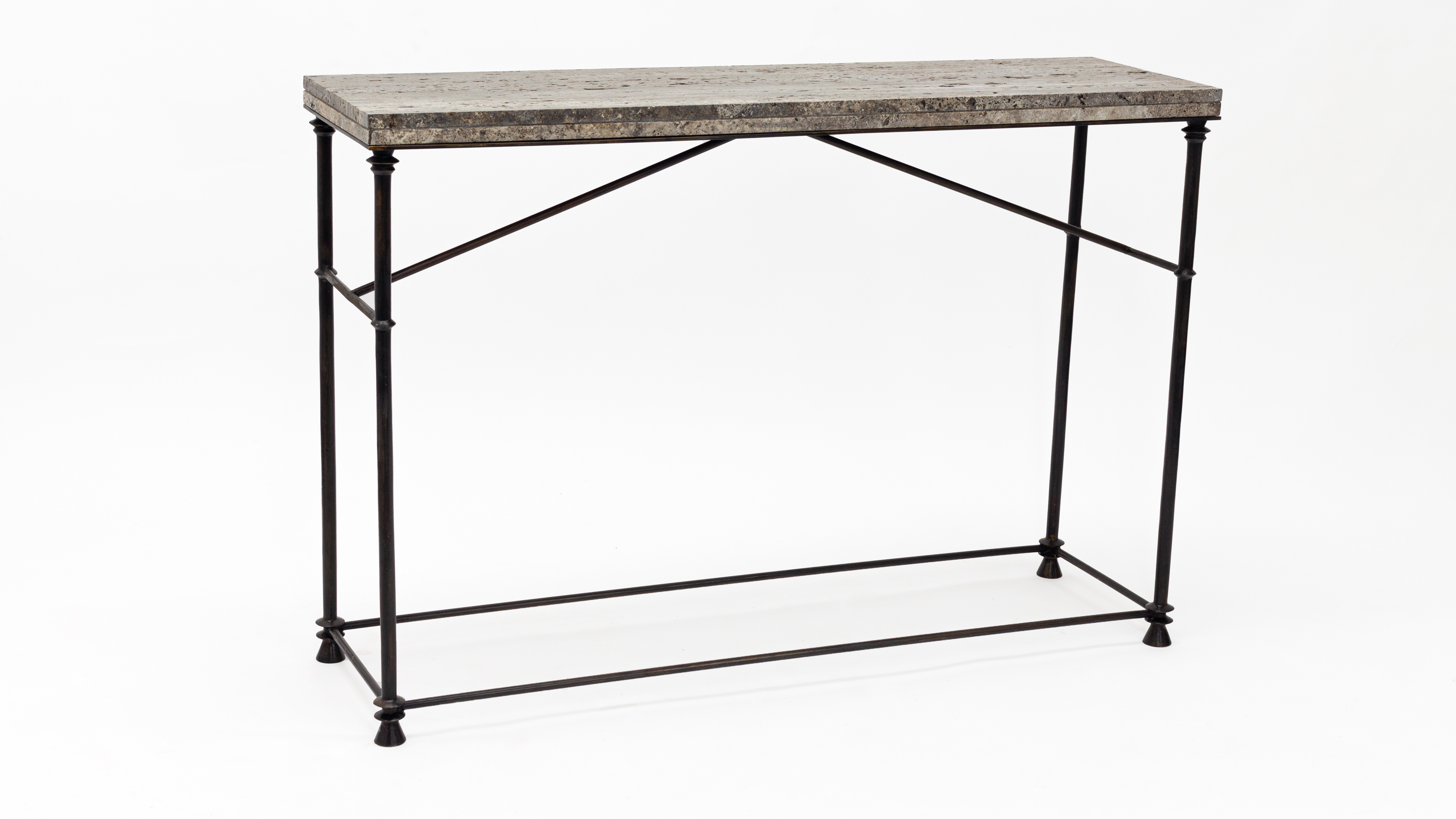 Neoclassical Style Console. Bronze with Blue Ocean Travertine Top