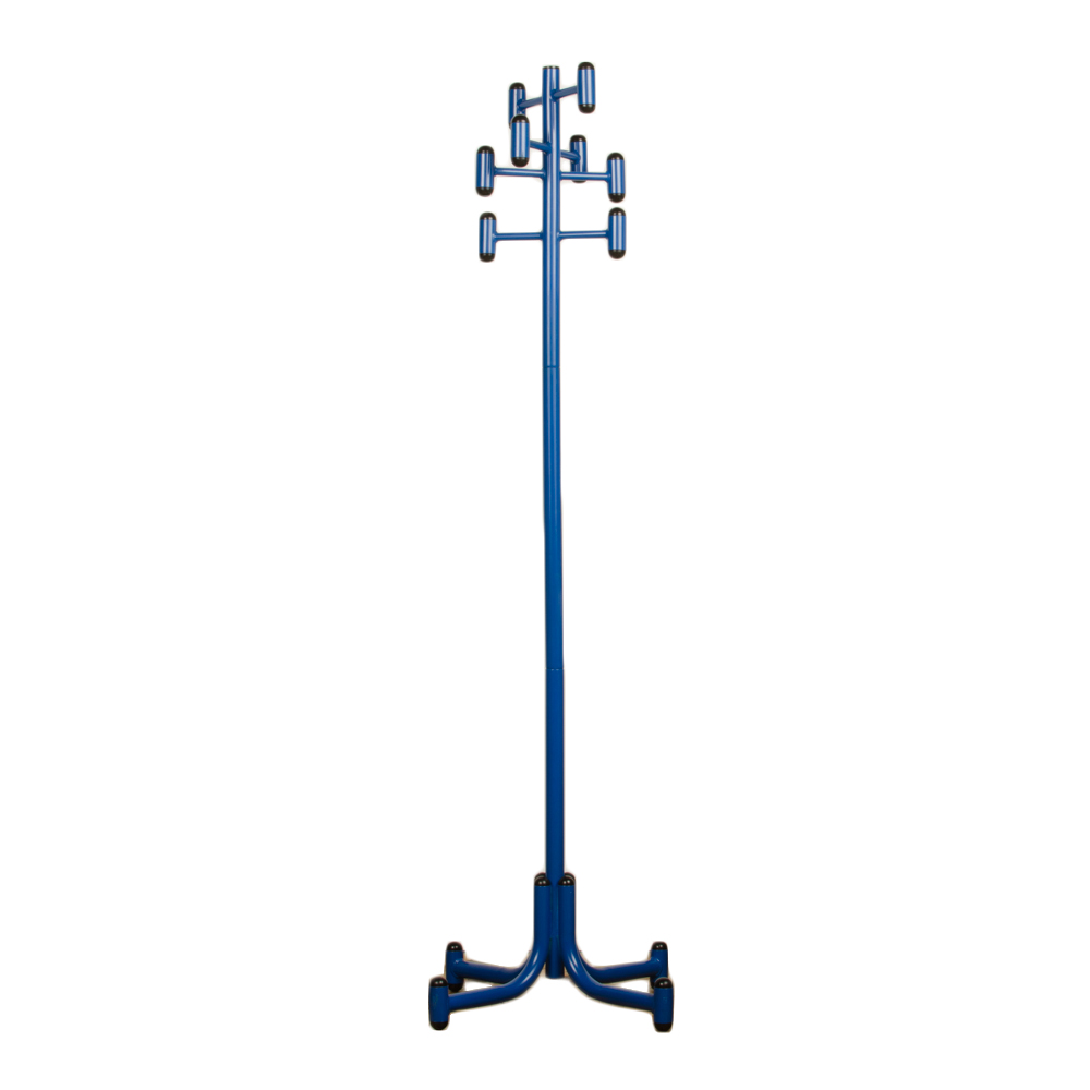 Steel and blue lacquer coat rack, American