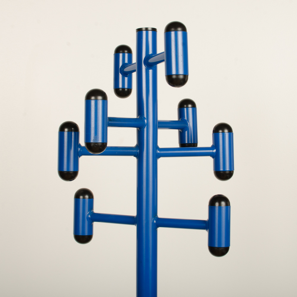 Steel and blue lacquer coat rack, American