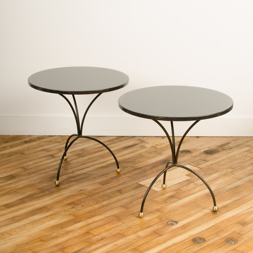 Pair of contemporary poured resign black tables