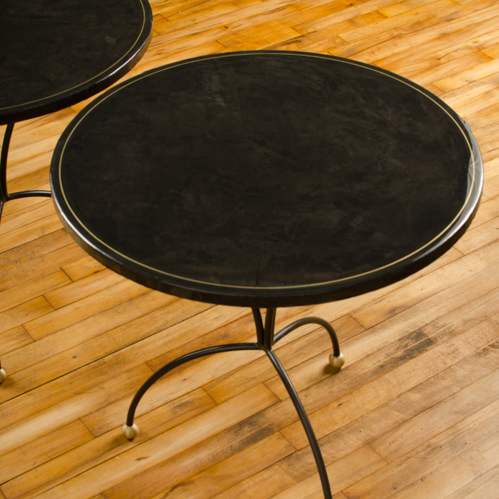 Pair of contemporary poured resign black tables