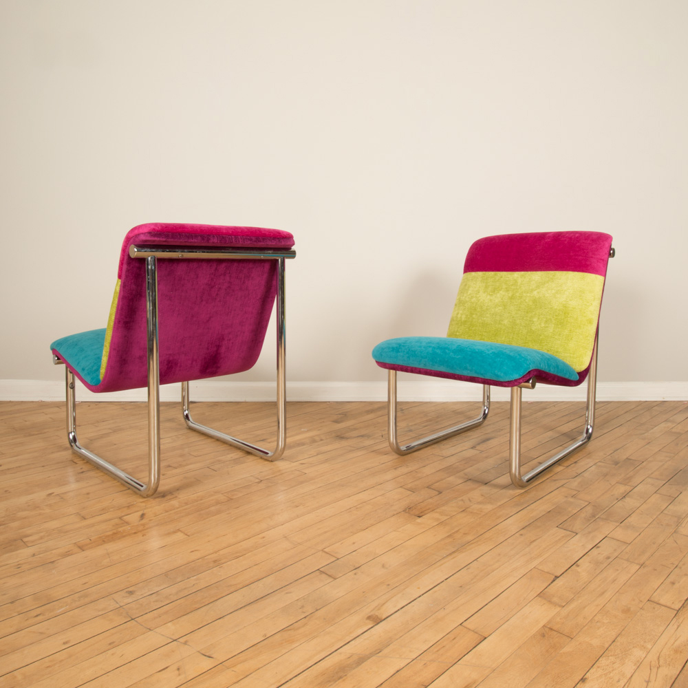 Pair of tubular chrome lounge chairs
