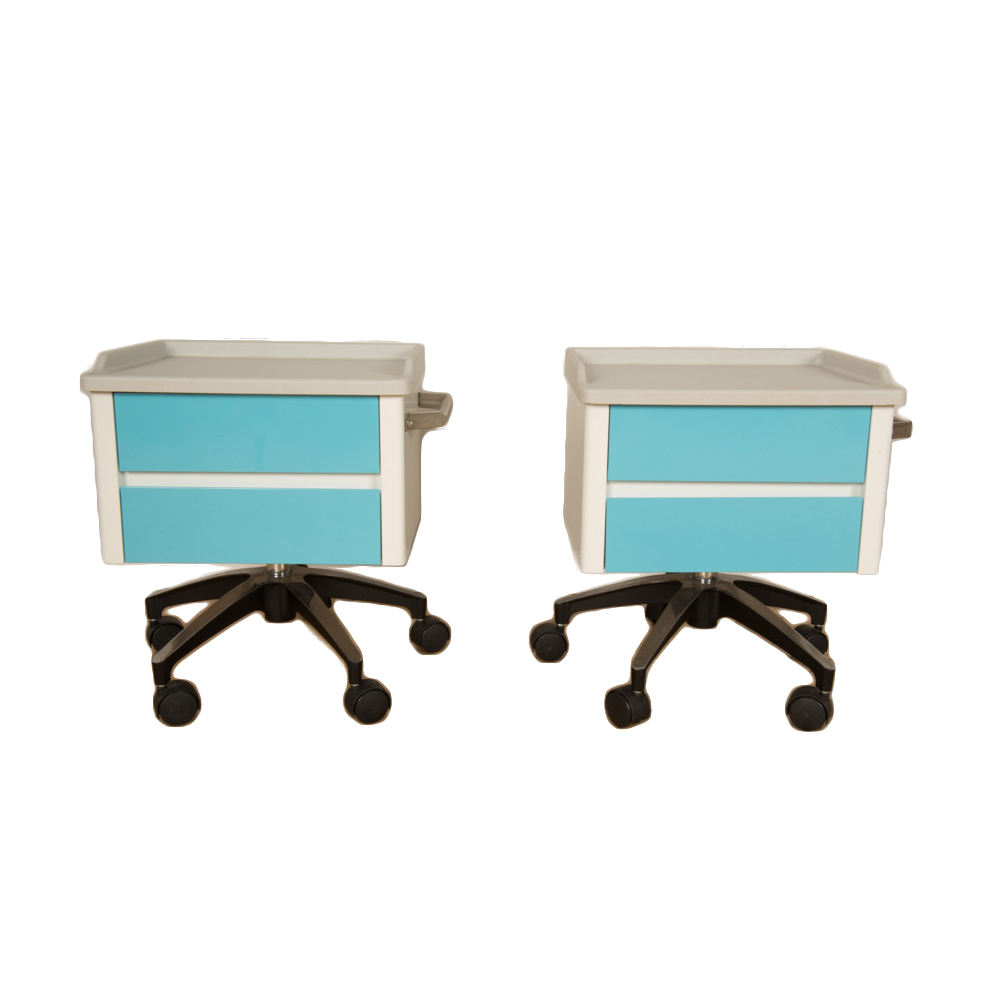 Pair of white and blue two drawer side cabinets