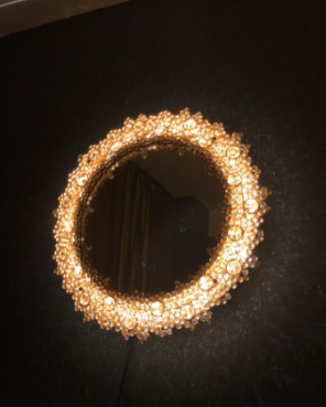 Round backlit mirror with faceted Austrian Swarovski Crystals