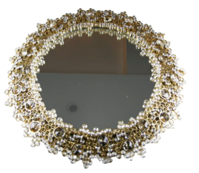 Round backlit mirror with faceted Austrian Swarovski Crystals