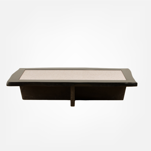 Modernist rectangular coffee table with eggshell fragment top.