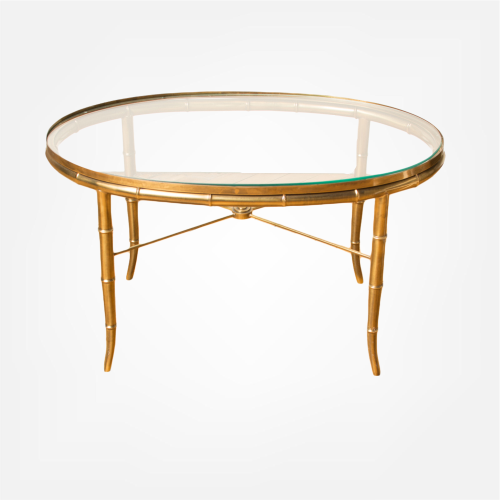 Faux Bamboo Oval Brass Table with Glass Top