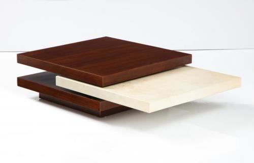 Modern Swivel-Top Coffee Table. Walnut and Parchment