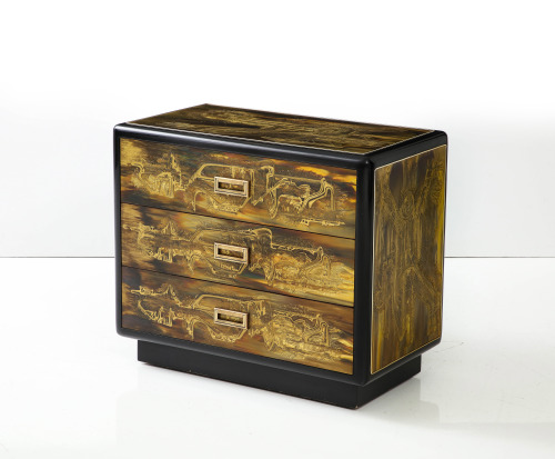 Acid-Etched Brass Chest of Drawers by Bernhard Rohne for Mastercraft
