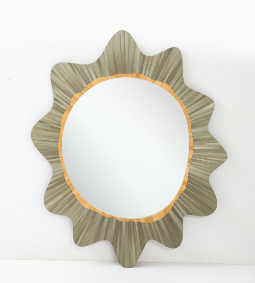 Unique Straw Marquetry Mirror