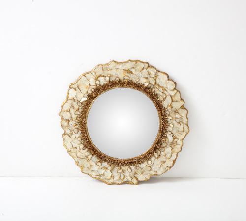 Modernist Mirror made of Mica and Gilded Resin.