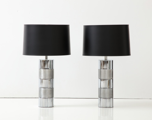 Pair of chrome cylinder table lamps 1970s