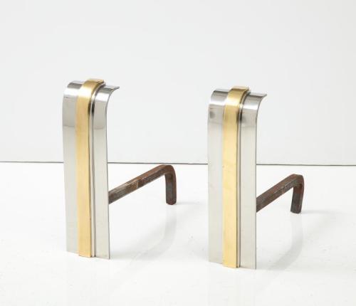 Pair of Mid Century Modern Andirons by Karl Springer