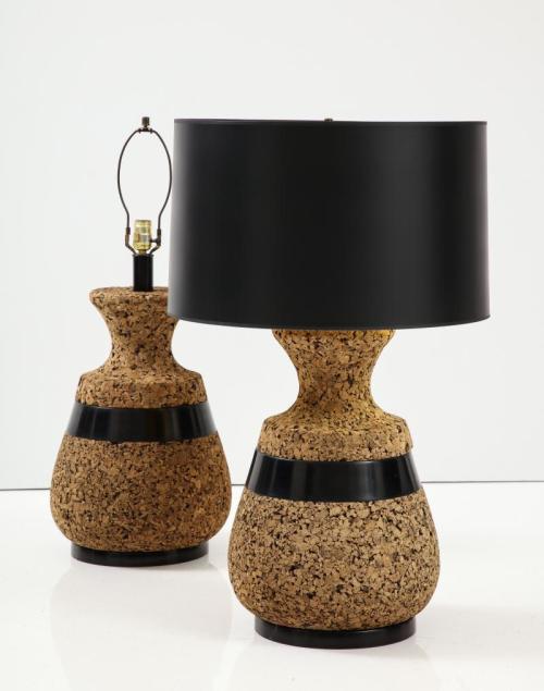 Mid Century Modern Pair of Cork Table Lamps