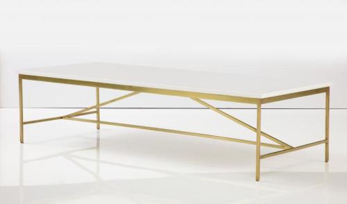 Mid Century Modern brass frame coffee table. Designed by Paul McCobb