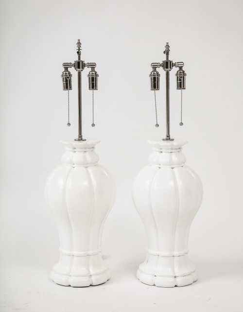 Pair of architectural wooden Urn-lamps.