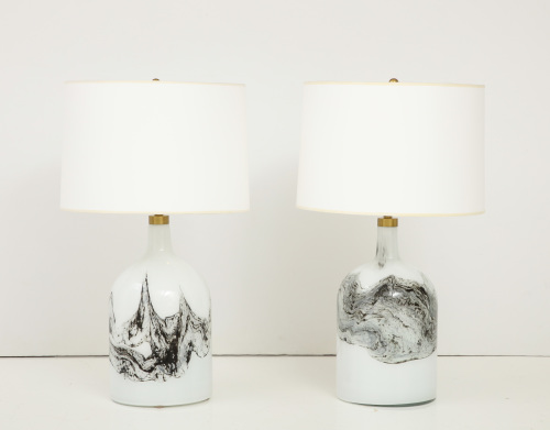 Pair of Holmegaard lamps, Designed by Michael Bang  with black motif