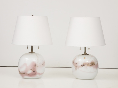 Pair of Holmegaard lamps, Designed by Michael Bang in Rose motif