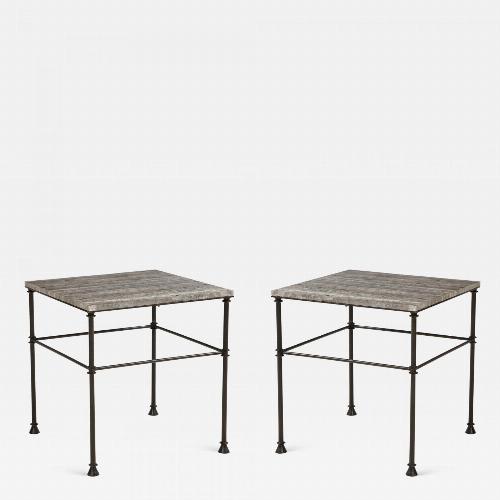 A pair of custom made tables, bronze legs and 