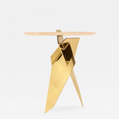 Shard Table Polished Brass and Rose Quartz