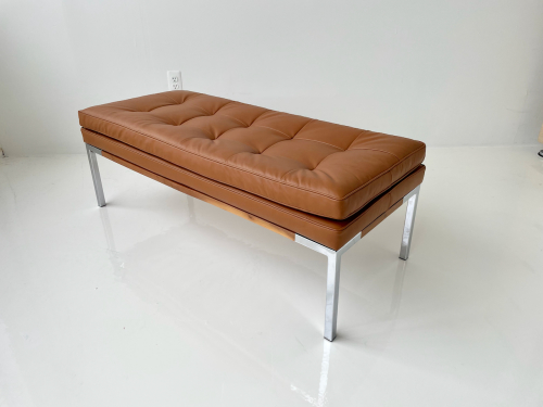 Florence Knoll leather tufted mid century modern bench