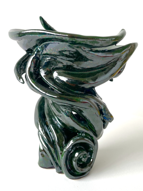 Medium Tornado Ceramic Vessel with Green Moss Glaze by R.A. Pesce 