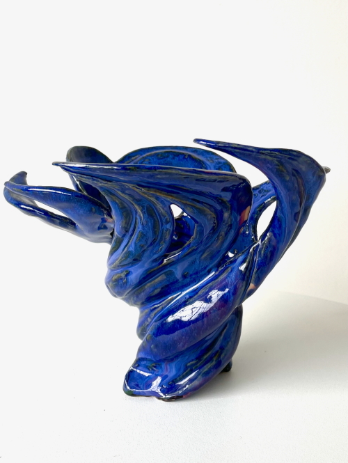 Medium Tornado Ceramic Vessel with Royal Blue Glaze by R.A. Pesce