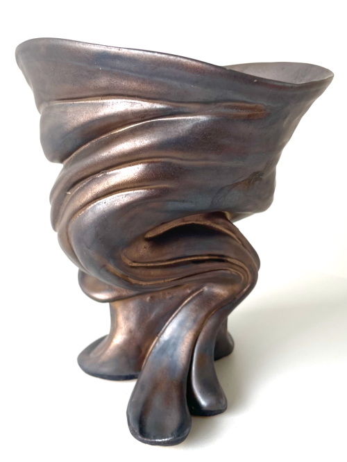 R.A. Pesce Whirlwind Ceramic Vessel, Magma Steel Glaze