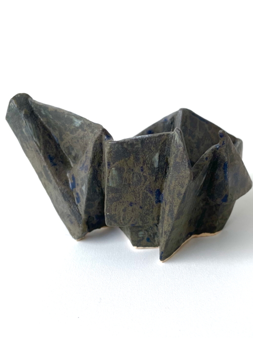 Small Cubist Ceramic Vessel, Charcoal Glaze by R.A. Pesce