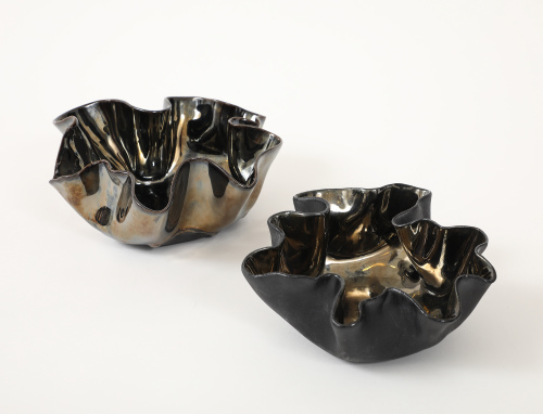 Pair of Organic Shaped Ceramic Bowls in Platinum