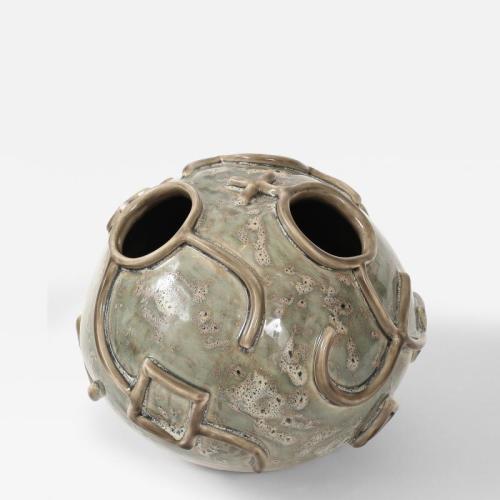 Hieroglyphic Ceramic Moonvase #2 with Grey Glaze. Made By Aram C.