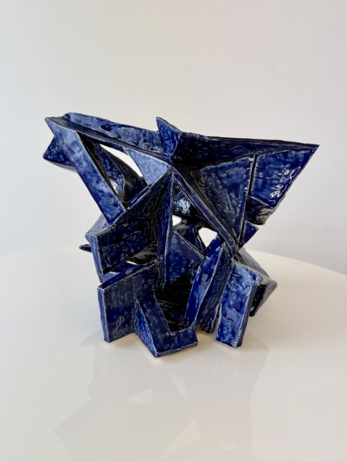  R.A. Pesce Wheel-thrown Cubist Vessel in Cobalt Blue Glaze.  United States.