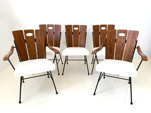 Set of Five Iron and Oak Dining Chairs by Richard McCarthy