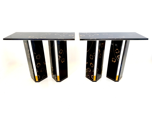 Pair of contemporary consoles with cactus resin panels by ABDB Designs