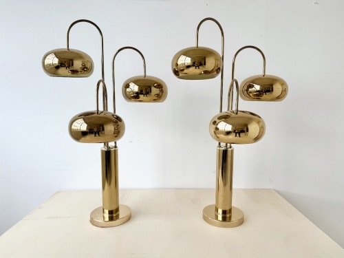 Pair of tall brass waterfall table lamps by Robert Sonneman