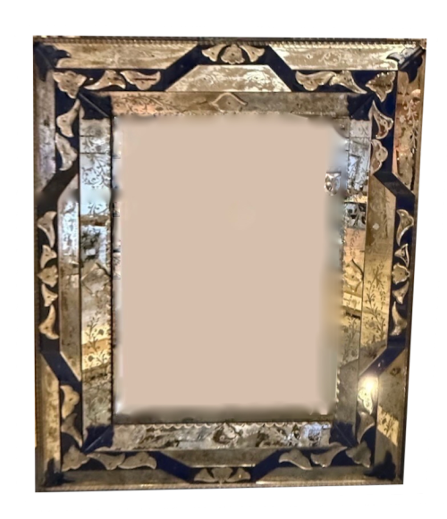 Venetian Style Mirror with Cobalt Glass Details 
