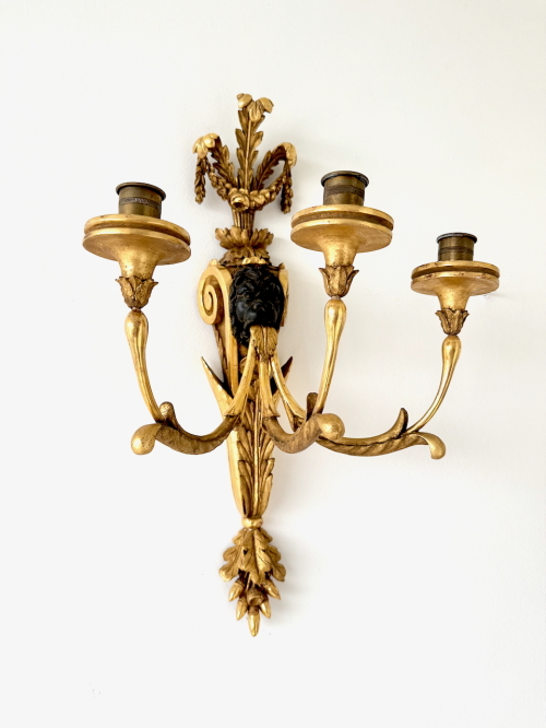 Pair of Louis XVI Style Gilt Wood Candle Sconces