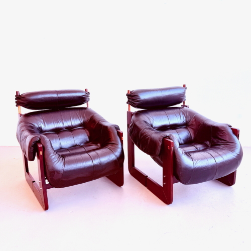 Pair of Leather Lounge Chairs by Percival Lafer, Brazil, 1970s